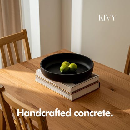 KIVY Concrete Fruit Bowl for Kitchen Counter - Large Decorative Bowl for Home Decor - Modern Key Bowl for Entryway Table - Concrete Bowl - Decorative Bowls for Home Decor - Black Fruit Bowl Decor