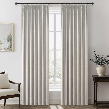 Natural Melange Pleat Room Darkening Curtains 84 Inch Length 2 Panels Set for Living Room, Linen Look Memory Trained Pinch Pleated Bedroom Drapes Thermal 84 Inch Blackout Curtain 40"Wx84"Lx2Panels
