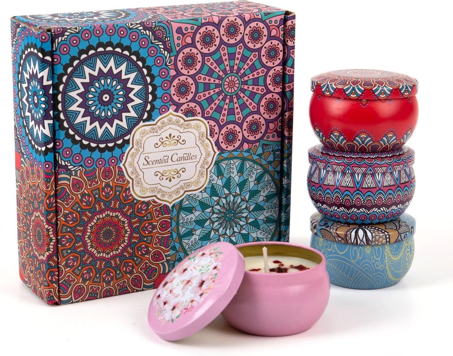 Aromatherapy Soy Candles Gift Set for Women ??4 Pack Scented Candle Set with Lavender, Rose, Jasmine & Freesia, Relaxing Stress Relief Gifts, Mother?™s Day, Christmas,Small Candles for Gifts