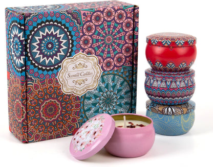 Aromatherapy Soy Candles Gift Set for Women ??4 Pack Scented Candle Set with Lavender, Rose, Jasmine & Freesia, Relaxing Stress Relief Gifts, Mother?™s Day, Christmas,Small Candles for Gifts