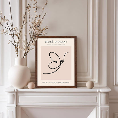 Poster Master Vintage Poster - Retro One Line Butterfly Drawing Print - Butterfly Line Art - Minimal Gift for Him, Her, Animal Lover - Abstract Decor for Home, Office, 11x14 Brown Framed