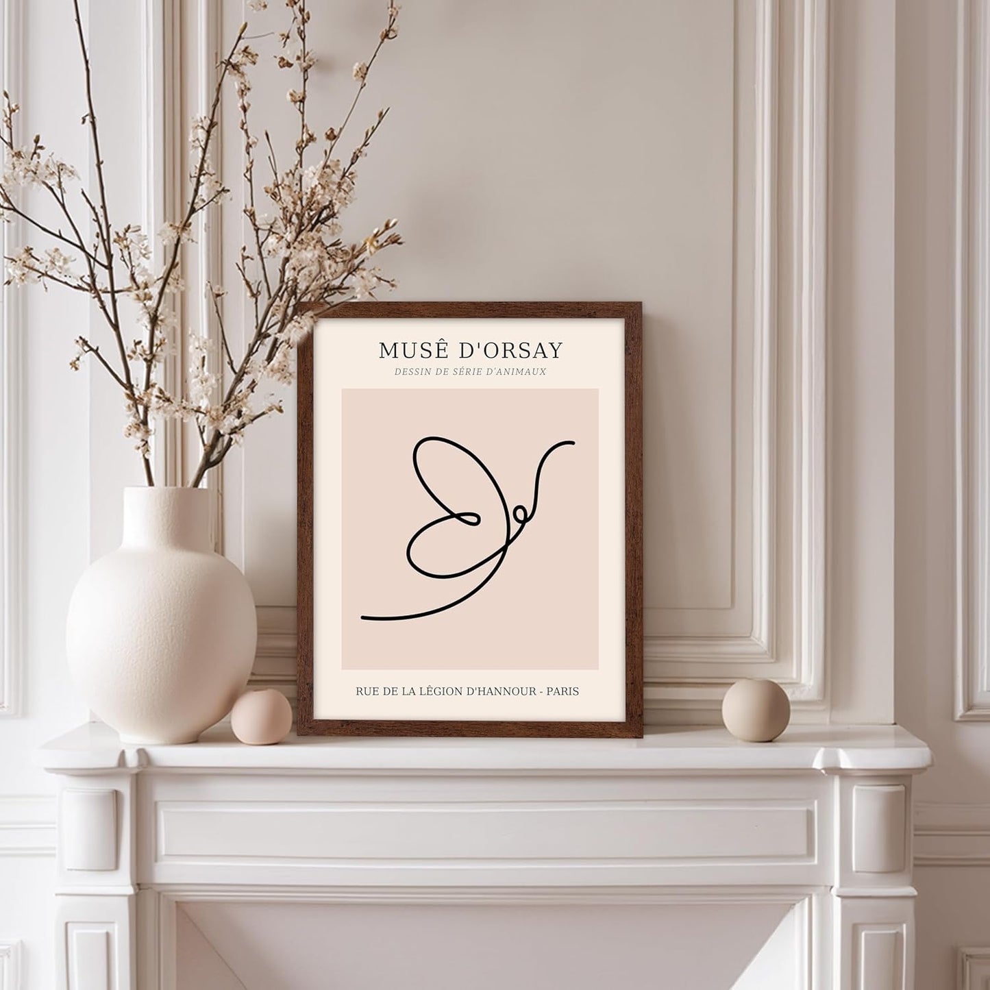 Poster Master Vintage Poster - Retro One Line Butterfly Drawing Print - Butterfly Line Art - Minimal Gift for Him, Her, Animal Lover - Abstract Decor for Home, Office, 8x10 Brown Framed