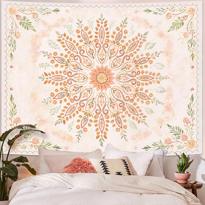 Lunerfex Floral Mandala Tapestry Boho Tapestry for Bedroom Peach Tapestries Wall Hanging Living Room Wall Art and Home Decor 44x60