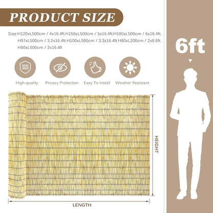 Natural Reed Fencing Rolls: Privacy Bamboo Fence 3/4/5/6ft High Roll Reed Screen, Decorative Bamboo Fencing for Outdoor Balcony Patio Garden Backyard,with Cable Zip Ties(Nature, 3.3x16.4ft)