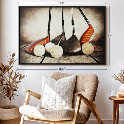 ElephantStock Golf Sets Wall Art - Horizontal Framed Canvas - 1-Piece Mancave Wall Decor - Photography Sports Canvas Print - Yellow and Brown Decor for Wall - 43" X 29"