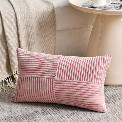Fancy Homi 2 Packs Blush Pink Lumbar Decorative Throw Pillow Covers 12x20 Inch for Living Room Couch Bed, Rustic Farmhouse Boho Home Decor, Soft Striped Corduroy Rectangle Accent Cushion Case 30x50 cm