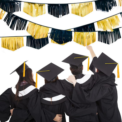 Black and Gold Tassel Banner Double Sided Metallic Fabric Pennant Bunting Flag Garland for Graduation Anniversary Bachelorette Birthday Engagement Wedding Bridal Shower Hen Party Decorations Supplies