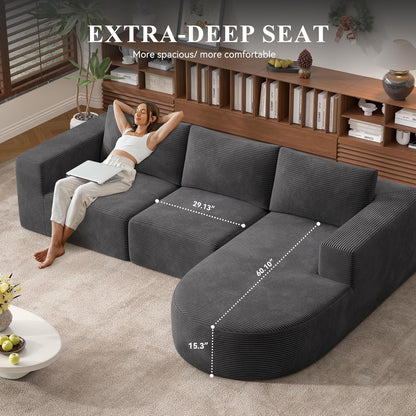 Modular Sectional Sofa with L-Shape Chaise,Cloud Sectional Modern Sleeper Couch with Deep Seat,Sponge Compression Sofas No Assembly Required(Dark Gray-Corduroy Fabric) 1PCS