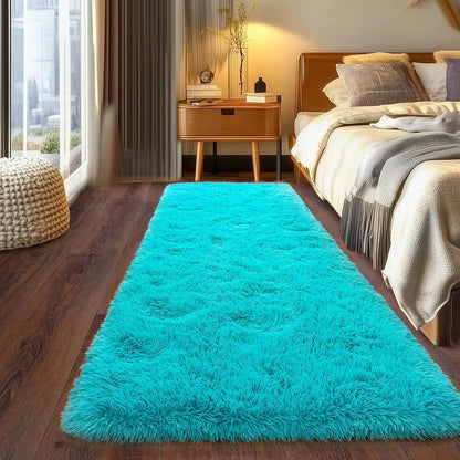 Rezutan Super Soft Fluffy Rug for Living Room Bedroom Modern Shaggy Fuzzy Kids for Living Room,Plush Indoor Nursery Classroom Home Decor Bedside Rug with Non-Slip Bottom,Teal Blue, 2 X 6 Feet
