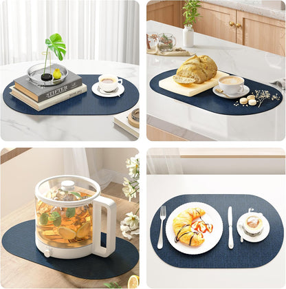 DOLOPL Large Placemats Set of 6, Oval Reversible Wipeable & Non-Slip Place Mats, Modern Faux Leather Table Mats for Kitchen, Neutral Tablemats for Dining Table Decor, Wedding, Party(Navy Blue)