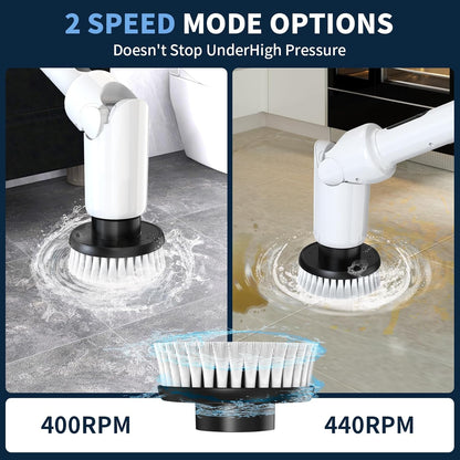 Electric Spin Scrubber - Cordless Cleaning Brush with Digital Display, 2 Speeds, 8 Brush Heads, IPX7 Waterproof, Adjustable Long Handle for Bathroom, Tub, Tile, Shower, and Car