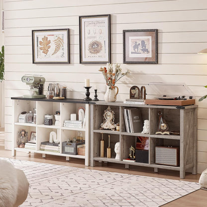 Farmhouse 6 Cube Bookshelf, Antique White & Black Wooden Storage Organizer Book Shelf, 47" Cubby Hallway Bookcase, Kids Toy Storage Cabinet, Modern Open Book Case for Living Room, Playroom