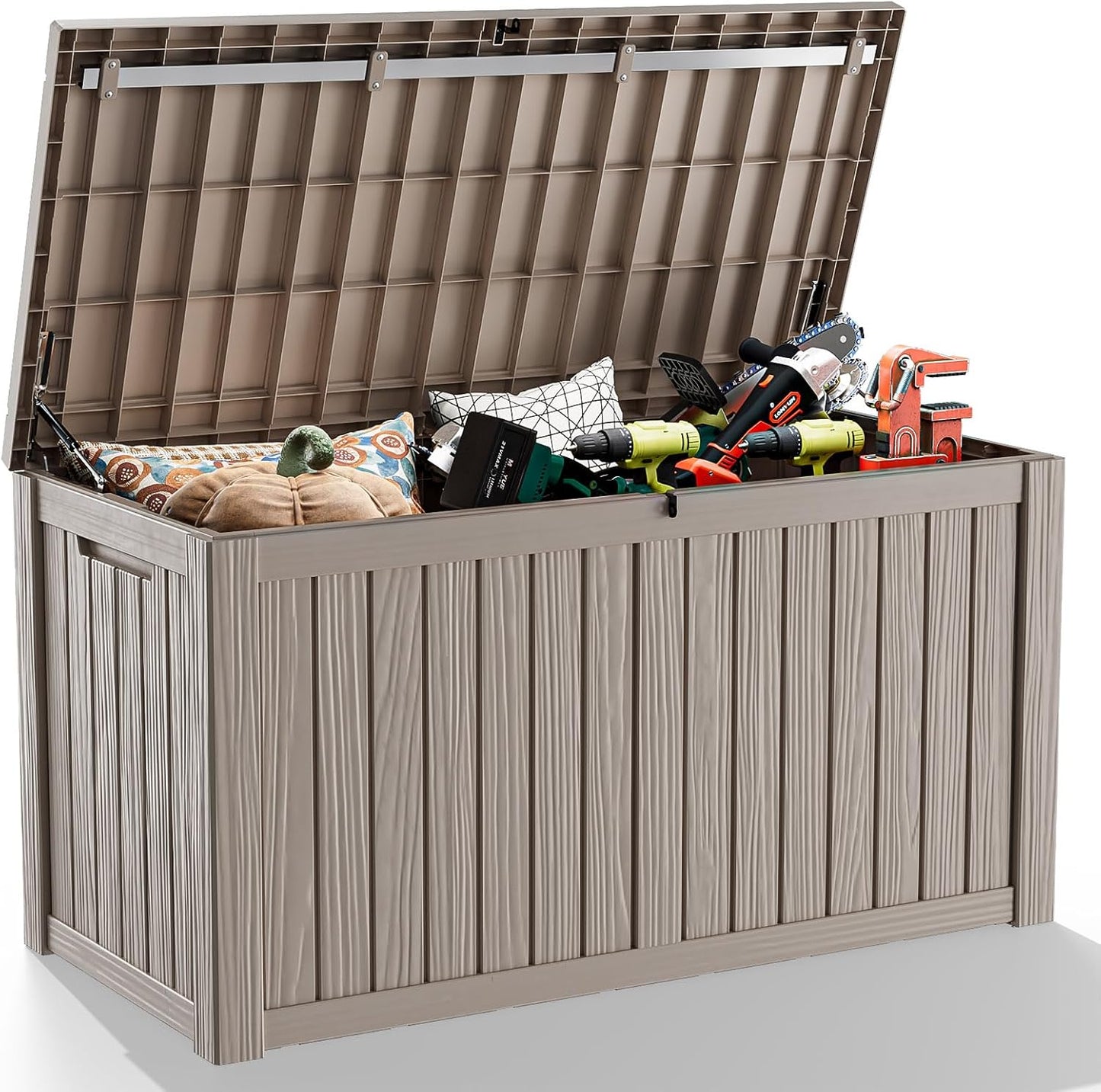 DRATO 150 Gallon Outdoor Storage Box, Large Waterproof Deck Box, Lockable Resin Storage Container with Reinforced Support for Patio Cushions, Garden Tools, UV-Resistant Outdoor Chest