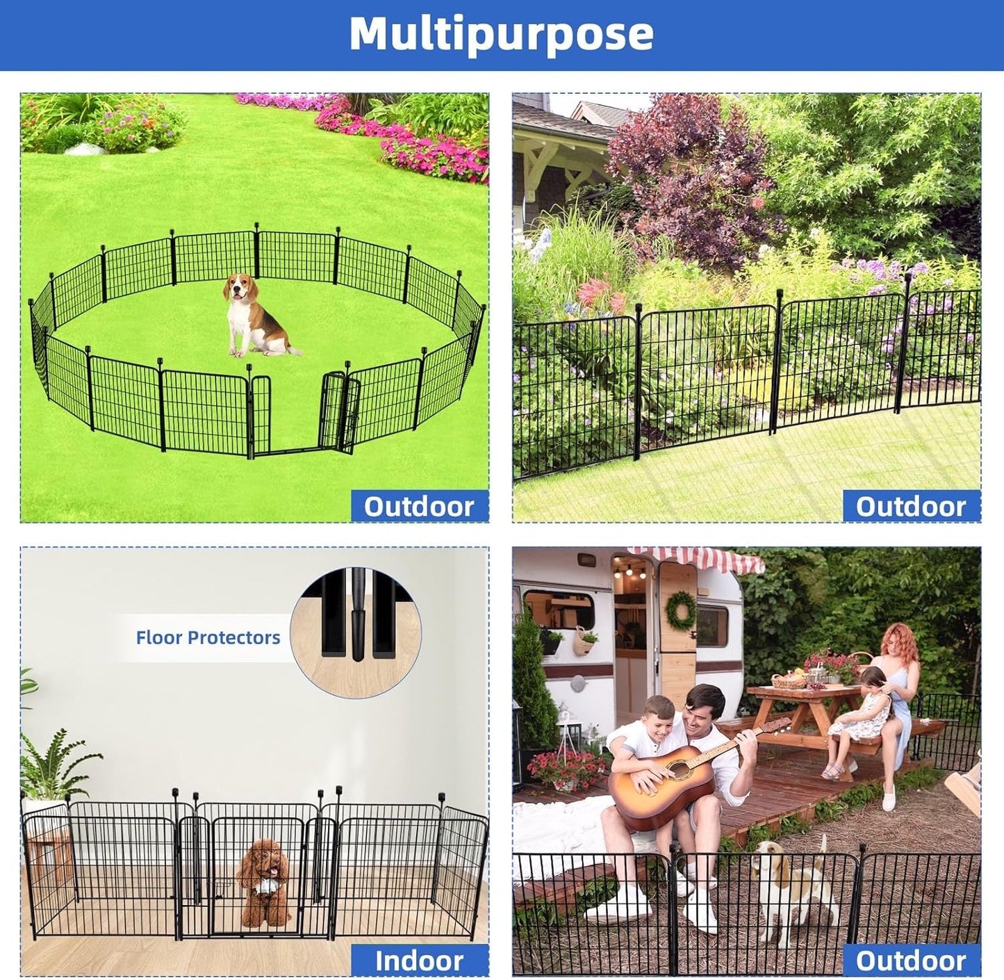 ADAVIN 24 in(H) Garden Fence with Gate, 14 Panels Heavy Duty Iron Metal Animal Barrier Fence, Camping Fence, Garden Fences and Borders for Dogs,Total 34.5 Ft(L), Black