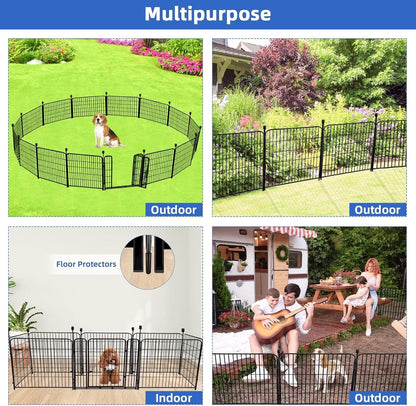 ADAVIN 24 in(H) Garden Fence with Gate, 14 Panels Heavy Duty Iron Metal Animal Barrier Fence, Camping Fence, Garden Fences and Borders for Dogs,Total 34.5 Ft(L), Black