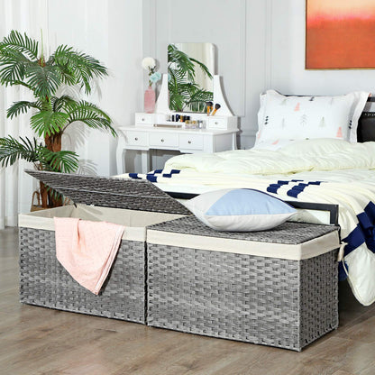 SONGMICS Storage Basket with Lid, Woven Blanket Storage Bin with Handles, Foldable, Removable