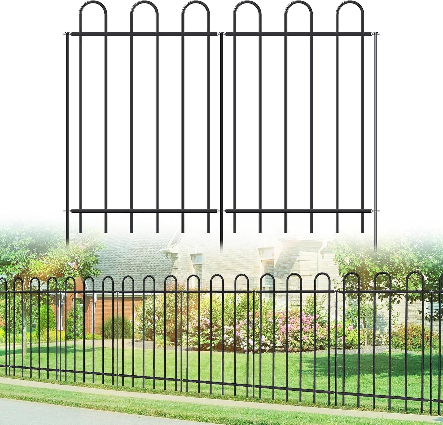 Metal Garden Fence 36 in H x 12 ft L, No dig Garden Border Yard Fencing, Dog Fence Outdoor Temporary Animal Barrier for Flower Bed Lawn and Patio, 6 Panels + 7 Stakes Black