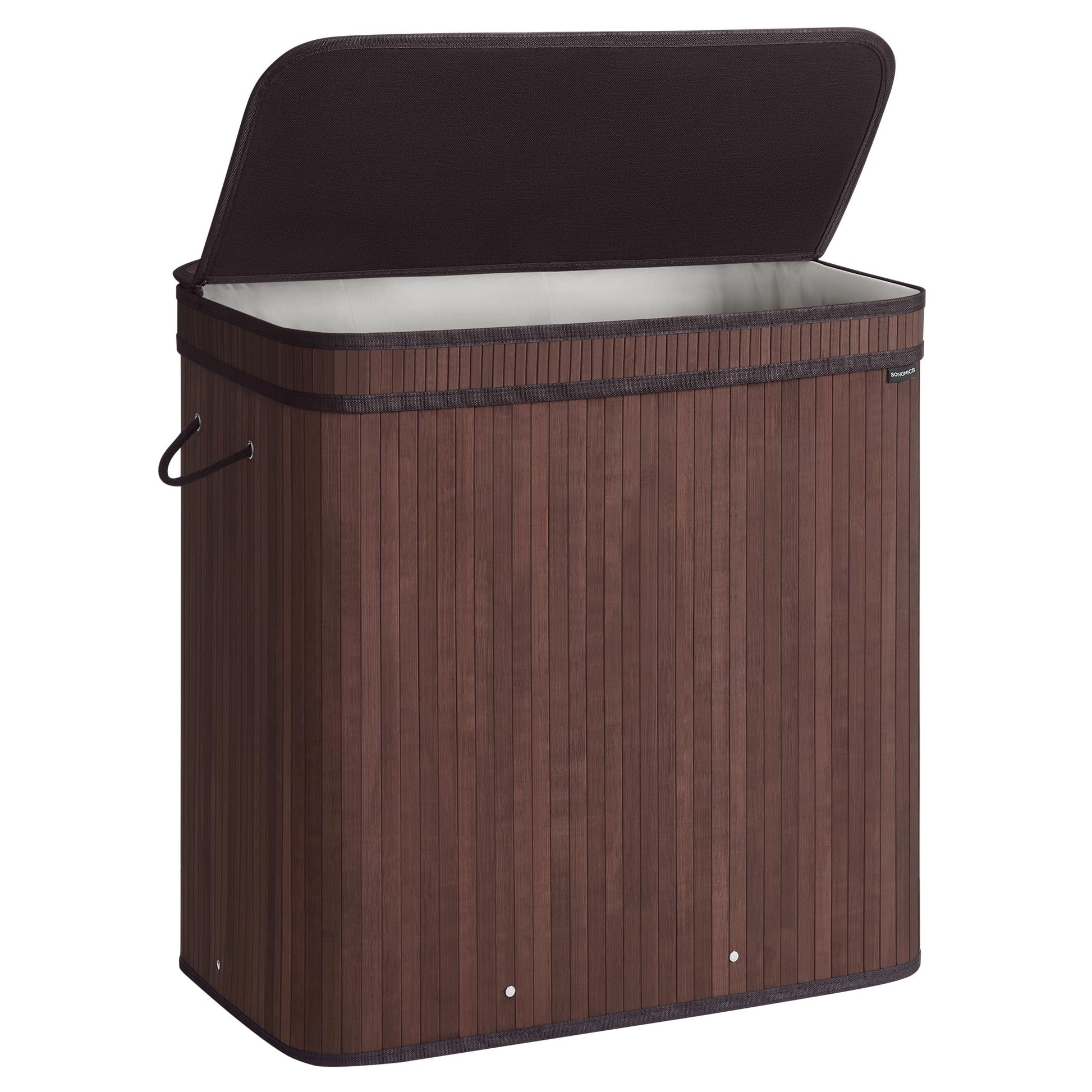 SONGMICS Laundry Hamper with Lid, Bamboo Laundry Basket, Removable Machine Washable Laundry Basket