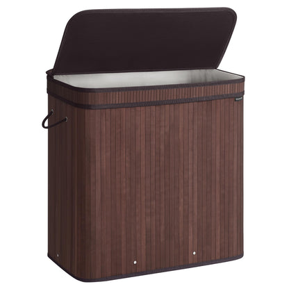 SONGMICS Laundry Hamper with Lid, Bamboo Laundry Basket, Removable Machine Washable Laundry Basket