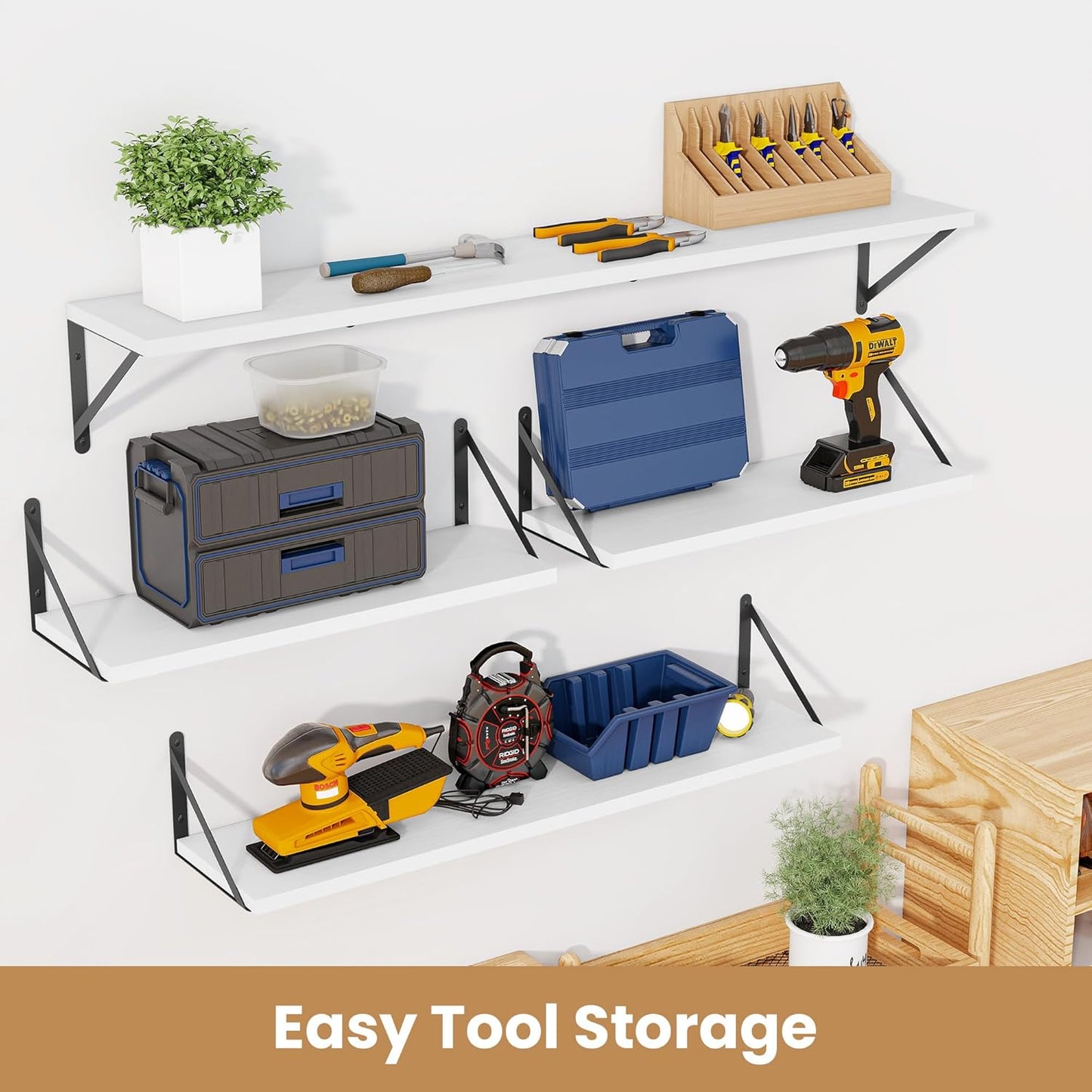 Heimlove 48 Inch Large Floating Bookshelves Set of 3,White Wall Mounted Bookshelves,Heavy Duty Wooden Shelves for Living Room,Bedroom,Kitchen,Laundry Room Storage & Decor