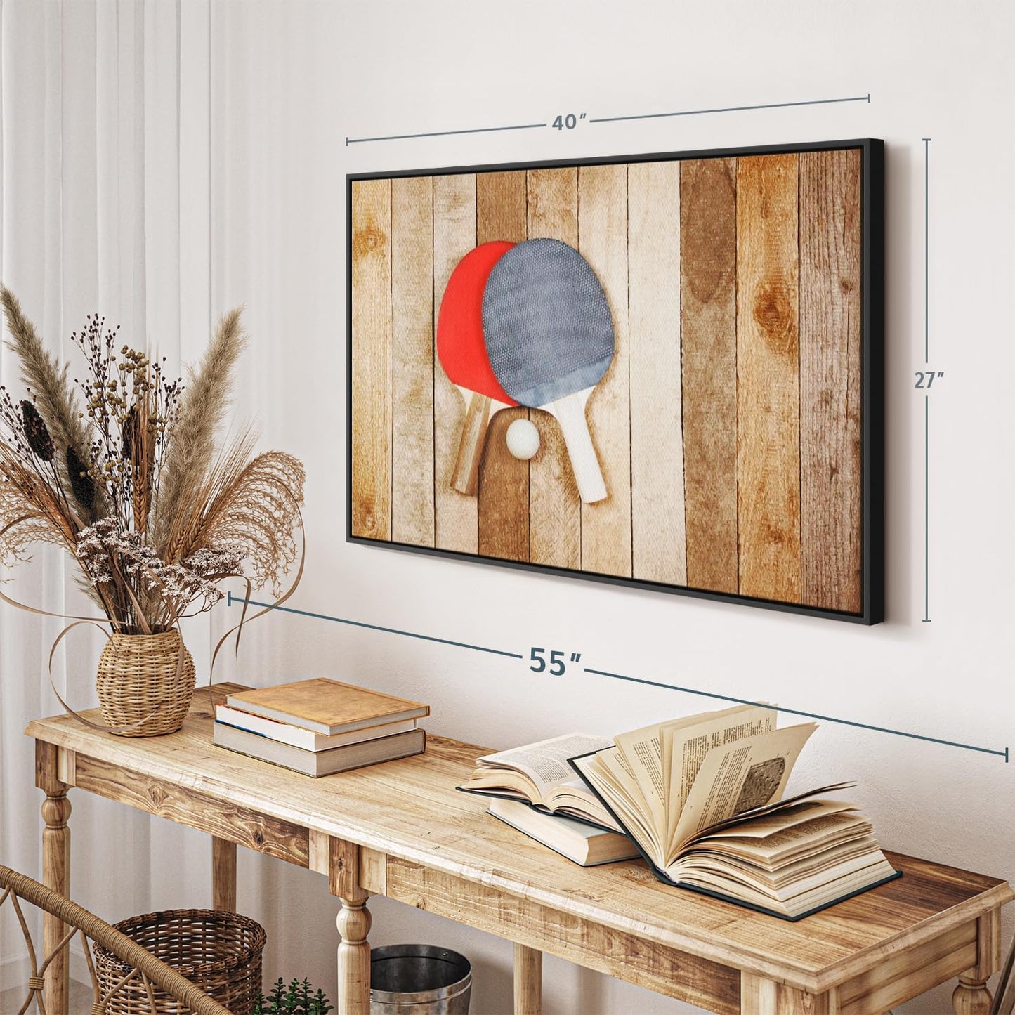 ElephantStock Ping Pong Wall Art - Horizontal Framed Canvas - 1-Piece Living Room Wall Decor - Photography Canvas Print - Brown and Red Decor for Wall - 40" X 27"