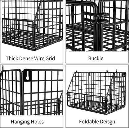 Stackable Wire Storage Baskets for Kitchen Closet Pantry, Hanging Closet Organizers Storage Shelves Organization, Wall Mount Metal Basket Bins, Clothing Vegetable & Fruit Organizer 5 pcs