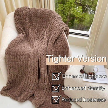 Maetoow Tighter Version Chenille Chunky Knit Blanket Throw （40×50 Inch）, Handmade Warm & Cozy Blanket Couch, Bed, Home Decor, Soft Fleece Banket, Boho Thick Blankets and Giant Yarn Throws，Brown