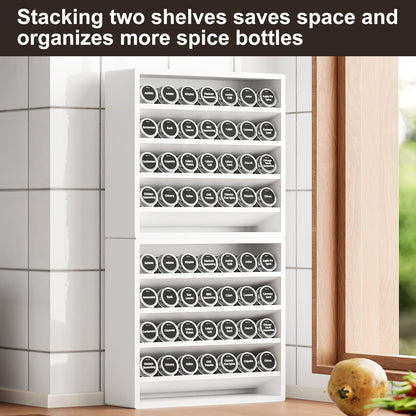 Orimade 4 Tier Spice Rack Organizer for Cabinet, Freestanding Bamboo Seasoning Rack for Countertop, Cupboard, Pantry, Kitchen, 13.18 x 4.13 x 12.2 inches(Spice Jars Not Included), White