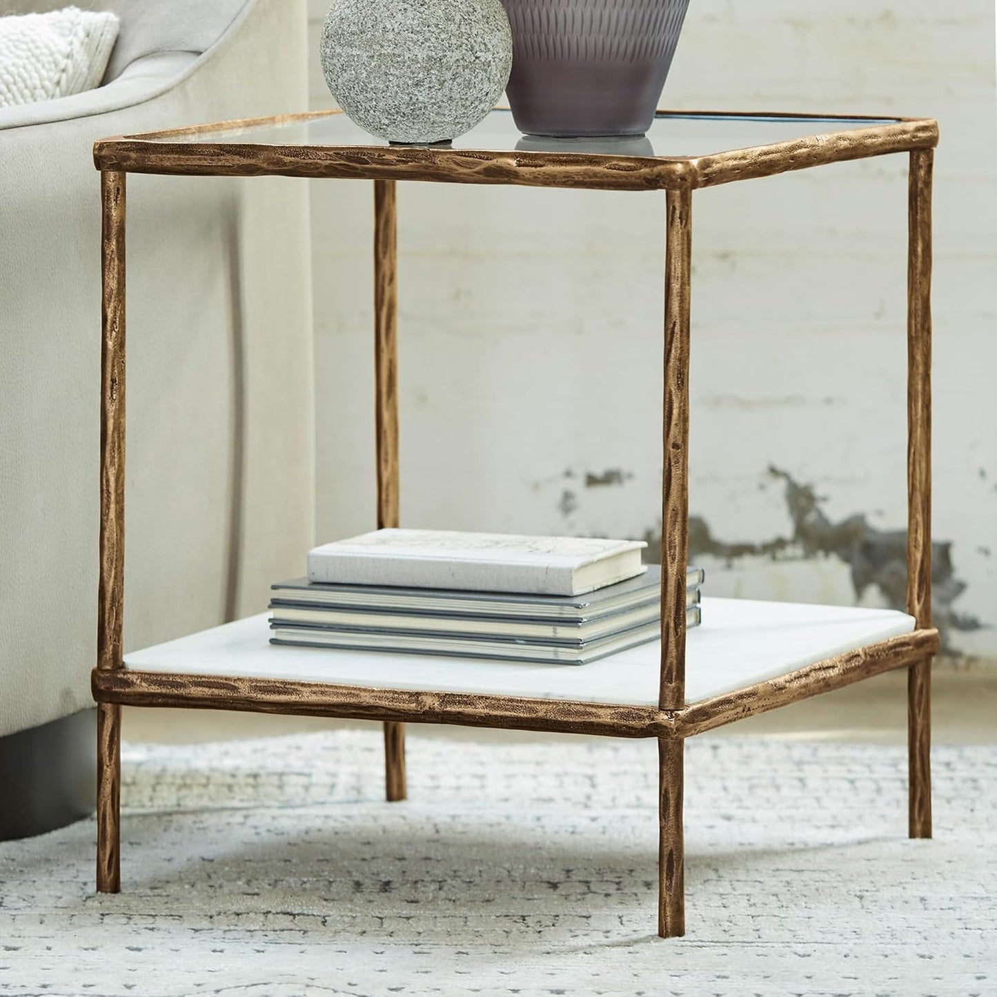 Signature Design by Ashley Ryandale Contemporary Accent Table, Antique Brass Finish