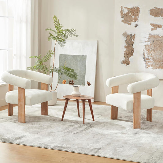 VKNOW Accent Chairs Set of 2, Modern Upholstered Living Room Chair Armchair with Solid Wood Legs