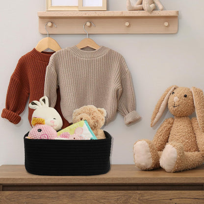 Small Woven Storage Baskets 13“X9”X5“ Decorative Rope Bins for Organizing Shelves, Closets, and Toys, Empty Gift Baskets, Cute Organizer Basket for Home and Office (black, Large)