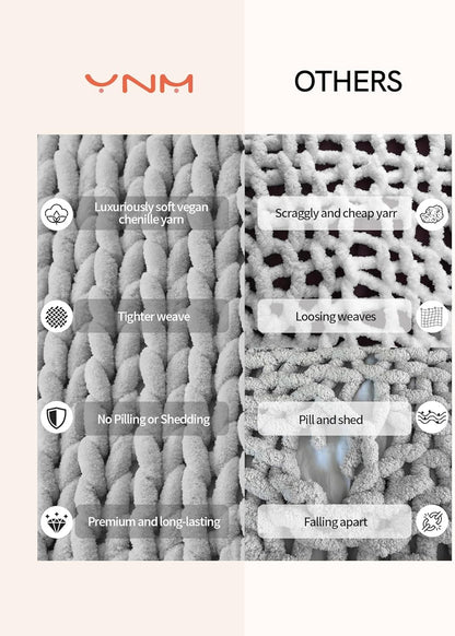 YnM Chunky Throw Blanket, Hand Knitted with Chenille Yarn, Skin Friendly, Ventilated and Breathable, Machine Washable, Home Décor Piece for Couch, Sofa and Bed (Glacier Grey, 30x40 Inch)