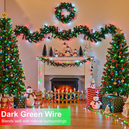 100FT 300 LED Christmas Lights Outdoor, Connectable Christmas String Lights with 8 Modes Waterproof, Plug in Christmas Tree Light Green Wire for Grden Yard Party Decorations, Red White Green