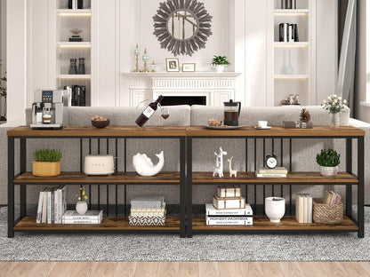 FOLUBAN Industrial Console Table, 3 Tier Entryway Table, Sofa Foyer Table for Living Room Hallway Behind Couch, Rustic Brown