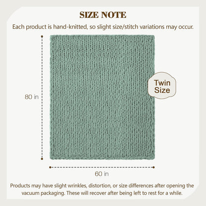 Carriediosa Chunky Knit Throw Blanket 60" X 80" Twin, 100% Hand Made Large Chenille Loop Yarn Soft Fluffy Throws for Couch Sofa Bed, Big Crochet Cozy Heavy Thick Cable Woven Blankets, Sage Green