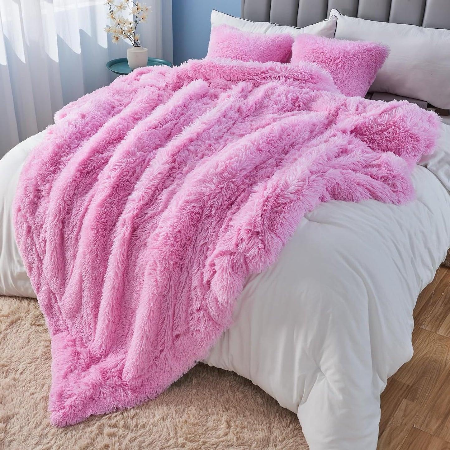 GONAAP Fuzzy Faux Fur Throw Blanket Light Pink Super Soft Cozy Plush Fuzzy Shaggy Blanket for Couch Sofa Bed (Light Pink, Throw(50"x60"))