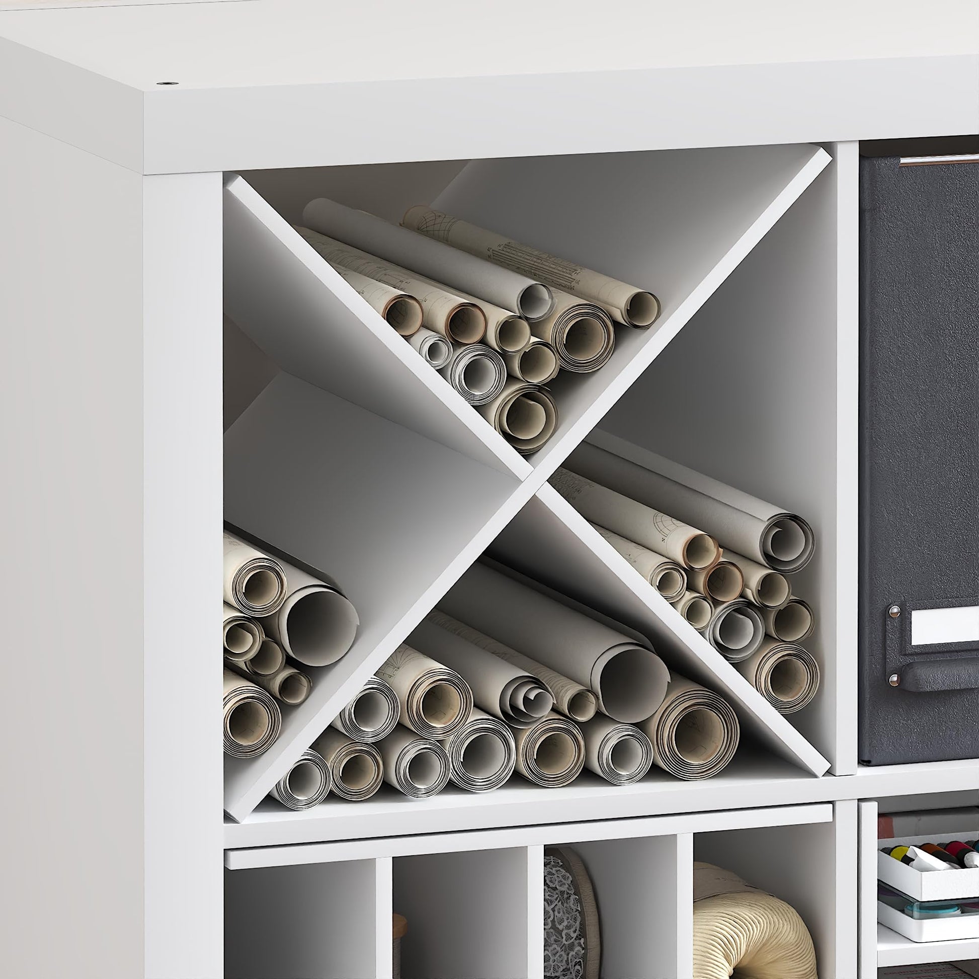 Furinno Cubicle X-Shelf Cube Insert, 3-Shelf Cube Organizer, White