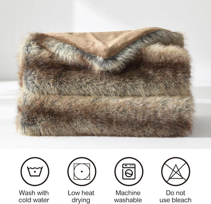 HORIMOTE HOME Luxury Plush Blanket, Soft & Cozy Fur Throw Blanket for Couch, Bed and Sofa, Fluffy Faux Fur Throw, with Shed-Free Design, 60x80 Inches Decorative Blankets, Brown Taupe Stripes