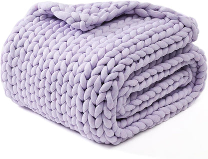 YnM Chunky Throw Blanket, Medium-Weight, Hand Knitted, Skin Friendly, Ventilated and Breathable, Machine Washable, Home Décor Piece for Couch, Sofa and Bed (Iris Lavender, 80x87 Inch)
