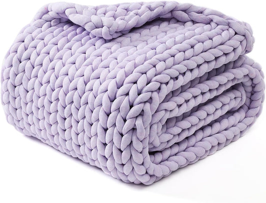 YnM Chunky Throw Blanket, Medium-Weight, Hand Knitted, Skin Friendly, Ventilated and Breathable, Machine Washable, Home Décor Piece for Couch, Sofa and Bed (Iris Lavender, 80x87 Inch)