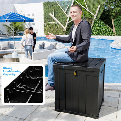 50 Gallon Resin Deck Box, Lockable Outdoor Storage Box for Patio Cushions Storage Furniture,Garden Tools, Pool Supplies, Weatherproof and UV Resistant（Black）