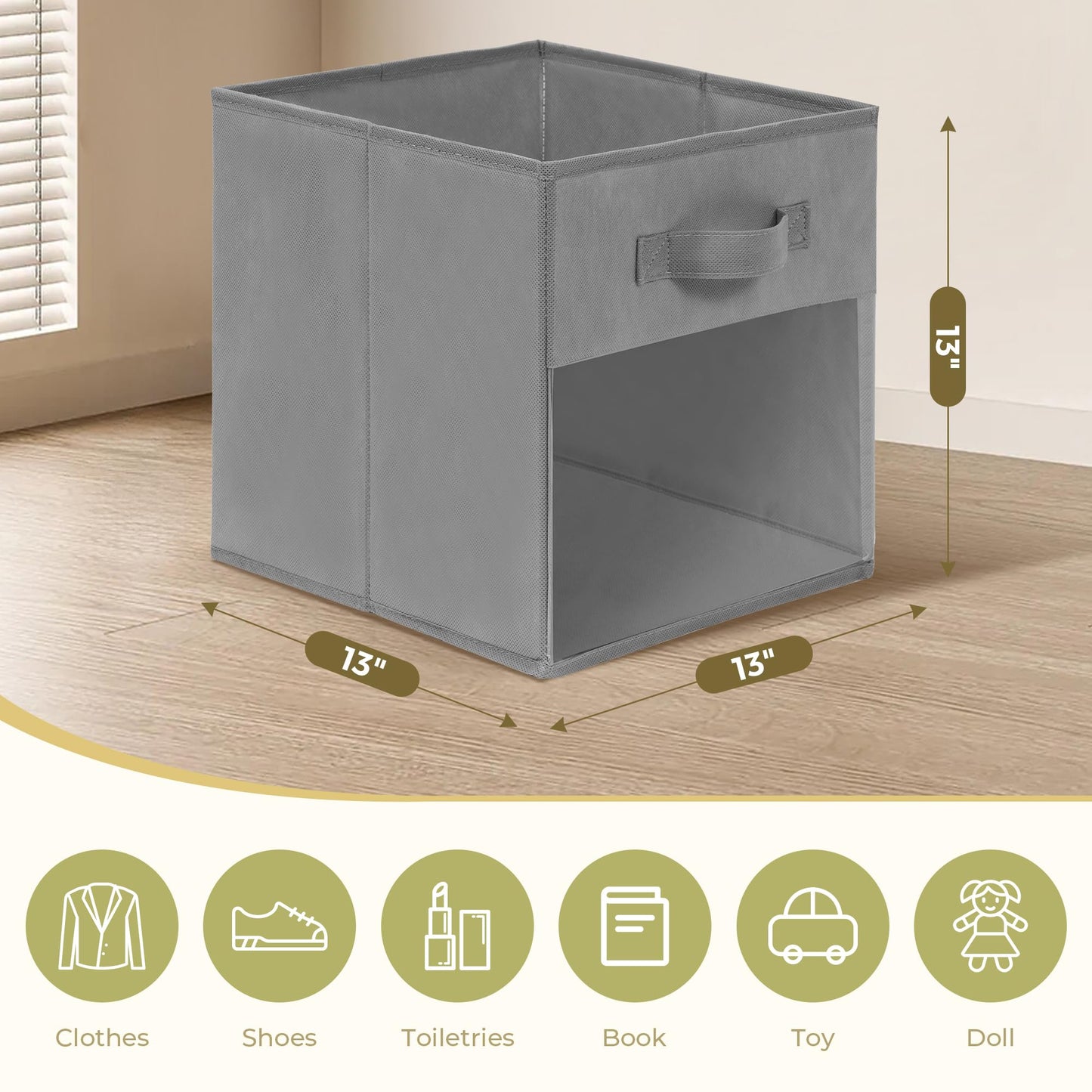 STORAGEIDEAS Storage Bins with Clear Window, 13x13 Storage Cubes, Collapsible Cube Storage Box
