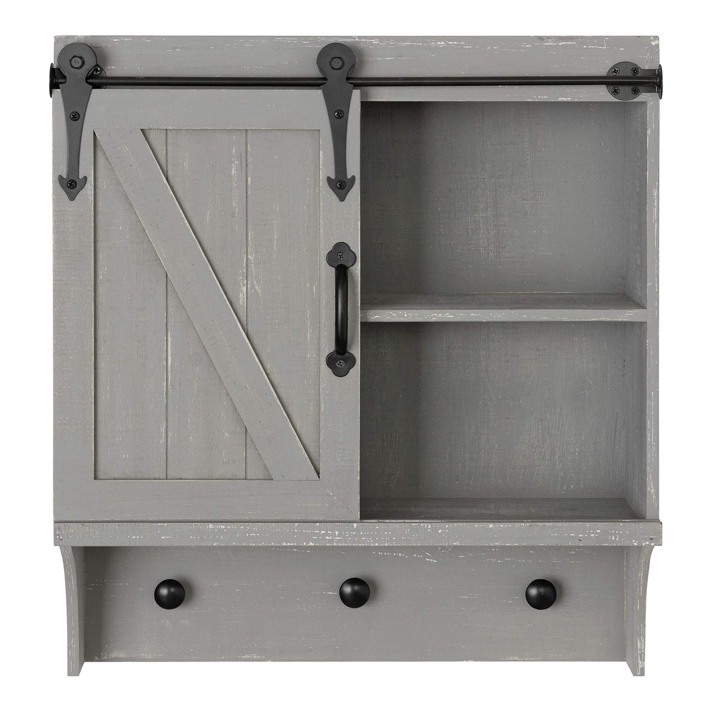 Kate and Laurel Cates Decorative Farmhouse Cabinet Wall Organizer with Sliding Barn Door and 3