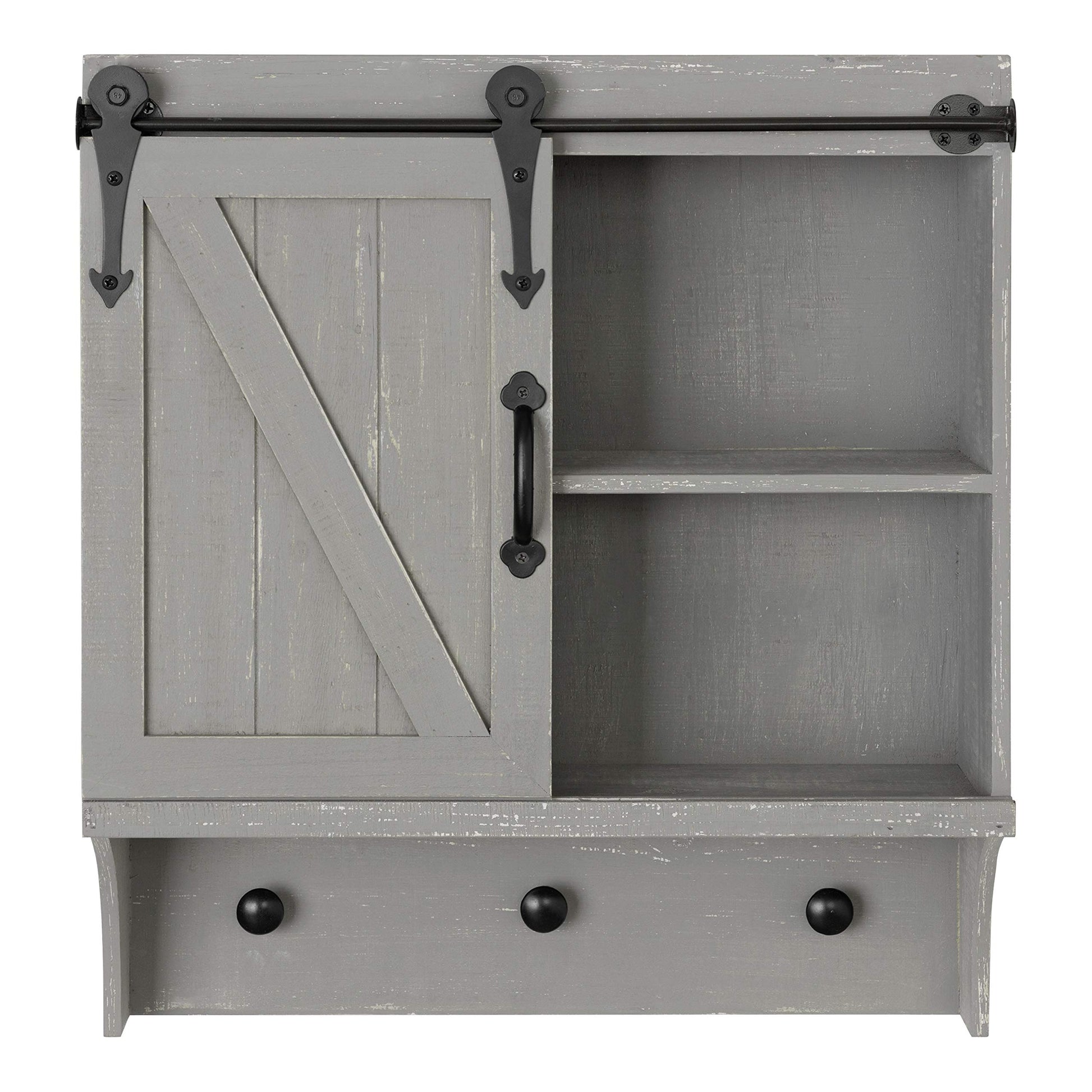 Kate and Laurel Cates Decorative Farmhouse Cabinet Wall Organizer with Sliding Barn Door and 3