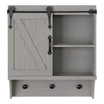 Kate and Laurel Cates Decorative Farmhouse Cabinet Wall Organizer with Sliding Barn Door and 3