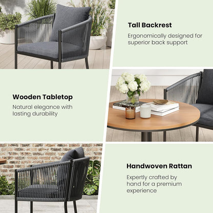 Soohow 4 Pieces Outdoor Chairs, Patio Dining Chairs, Rattan Wicker Chair Set with Cushions for Garden(Grey)