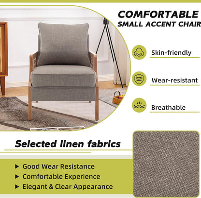 HAOBO Home Mid Century Modern Accent Chair Upholstered Living Room Chairs Armchair with Rattan Armrest Comfy Reading Chair with Wood Frame Lounge Side Chair with Waist Cushion Set of 2