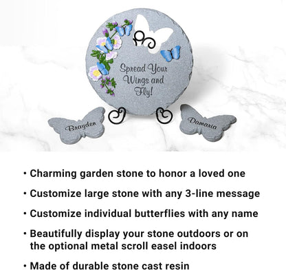 Let's Make Memories Personalized Garden Décor - Custom Garden Stone - Indoor/Outdoor - for Mom or Grandma - for Her - Engraved - Durable Resin - Butterfly Stone