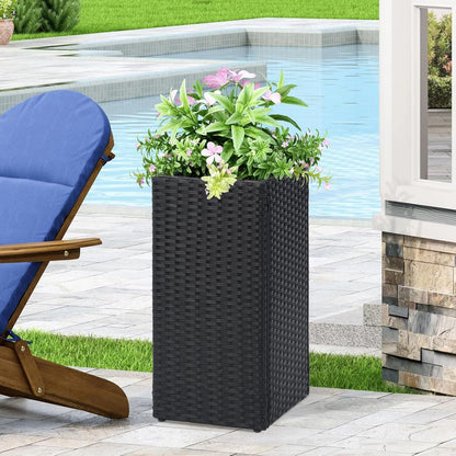 SUNNYPARK 2 Pack Tall Planters for Outdoor Plants Rattan Modern Tall Square Planter Box with Removable Liners Indoor Outdoor Porch Patio Flower Pot (12’’ x 12’’ x 24’’)