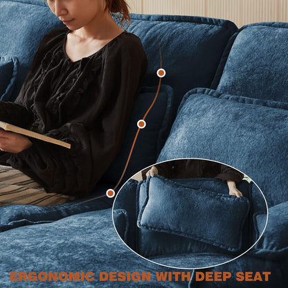 113" Oversized Cloud Couch, U Shape Sectional 4 Seat Sofa with Double Chaises, 2 Layer Cusions, Deep Seat Comfy Sofa, Upholstery Chenille Fabric for Living Room, Blue